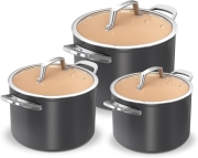 Set de 3 oale ceramice Ninja Extended Life, 16x18x20cm, antiaderente, gri