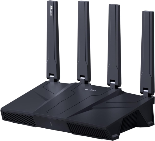 Router Wireless Gigabit Tri-Band, GL.iNet Flint 3, WiFi 7, 5 porturi 2.5G, 6GHz, home & business, Negru