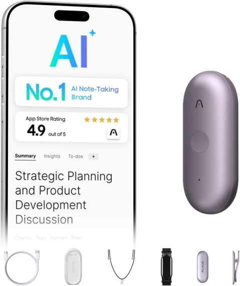 Reportofon AI Plaud NotePin S 64GB, Bluetooth 5, autonomie 20h, ultra-compact, mov