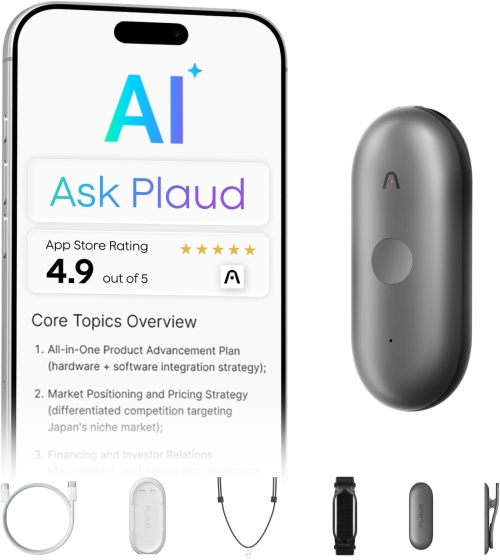 Reportofon AI Plaud NotePin S 64GB, Bluetooth 5, autonomie 20h, ultra-compact, Negru