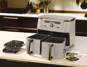 Friteuză cu aer cald Ninja Foodi Pro DualZone, 2470W, 9.5L, 2 cosuri de 4.75L, gri/auriu