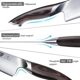 Set cutite in stil japonez HOSHANHO Loong Series, 16 piese, ascutitor, foarfece, lama otel, baza din lemn, maner din lemn, Maro