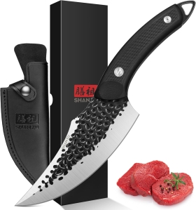 Cutit profesional Shan Zu Rhino, 15 cm, cu teaca din piele, Negru