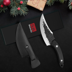 Cutit profesional Shan Zu Rhino, 15 cm, cu teaca din piele, Negru