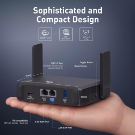 Router portabil GL.iNet Slate 7 GL-BE3600, Gigabit, Wi-Fi 7, Dual-Band, OpenVPN si Wireguard pentru Wi-Fi public/Wi-Fi hotelier, Negru