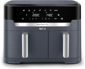 Friteuza cu aer cald Tefal Dual Easy Fry EY942BE0, 2700 W, 11 litri, un cos 6.5 L, un cos 4.5 L, 7 programe, ecran touch, Gri