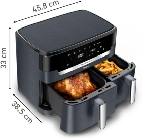 Friteuza cu aer cald Tefal Dual Easy Fry EY942BE0, 2700 W, 11 litri, un cos 6.5 L, un cos 4.5 L, 7 programe, ecran touch, Gri