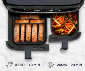 Friteuza cu aer cald Tefal Dual Easy Fry EY942BE0, 2700 W, 11 litri, un cos 6.5 L, un cos 4.5 L, 7 programe, ecran touch, Gri