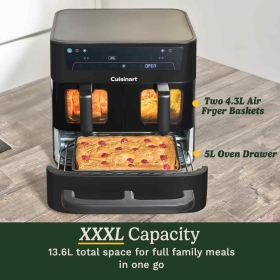 Friteuza cu aer cald si cuptor Cuisinart Tri Zone, 13, 6 L, 3 zone gatire, 2 cosuri 4, 3 L + cuptor 5 L, 9 functii