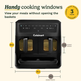 Friteuza cu aer cald si cuptor Cuisinart Tri Zone, 13, 6 L, 3 zone gatire, 2 cosuri 4, 3 L + cuptor 5 L, 9 functii