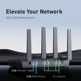 Router Wireless GL.iNet GL-MT6000, Dual Band, 2 porturi 2.5G Multi-Gig, 1 port Ethernet, OpenVPN & Wireguard rapid