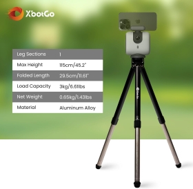 Trepied XbotGo Update T1, înălțime 115 cm, capacitate de încărcare 3 kg, aluminiu ușor, compatibil cu gimbalul XbotGo Chameleon Sport