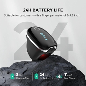 Pulsoximetru Wellue O2Ring-S tip inel, monitorizare SpO2 și puls, alertă prin vibrații, Bluetooth, negru, S