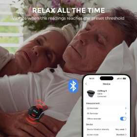Pulsoximetru Wellue O2Ring-S tip inel, monitorizare SpO2 și puls, alertă prin vibrații, Bluetooth, negru, S