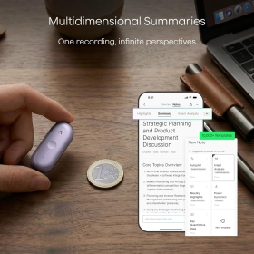 Reportofon AI Plaud NotePin S 64GB, Bluetooth 5, autonomie 20h, ultra-compact, mov