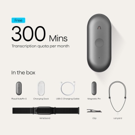 Reportofon AI Plaud NotePin S 64GB, Bluetooth 5, autonomie 20h, ultra-compact, Negru