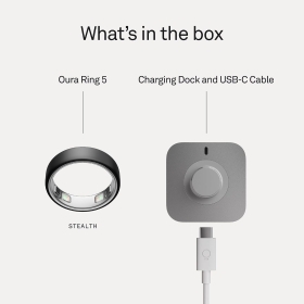 Oura Ring 5 Stealth Smart Ring, Marimea 7, Titan, Bluetooth, Rezistent la Apa