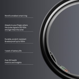 Oura Ring 5 Stealth Smart Ring, Marimea 7, Titan, Bluetooth, Rezistent la Apa