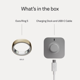 Oura Ring 5 Gold Smart Ring, Marimea 7, Titan, Bluetooth, Rezistent la Apa