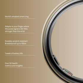 Oura Ring 5 Gold Smart Ring, Marimea 7, Titan, Bluetooth, Rezistent la Apa
