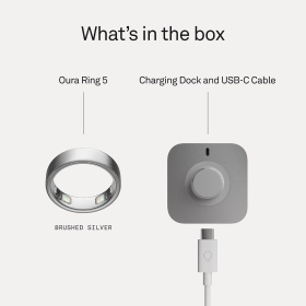 Oura Ring 5 Brushed Silver Smart Ring, Marimea 7, Titan, Bluetooth, Rezistent la Apa