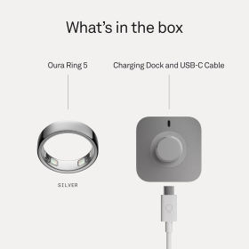 Oura Ring 5 Silver Smart Ring, Titan, Bluetooth, Rezistent la Apa