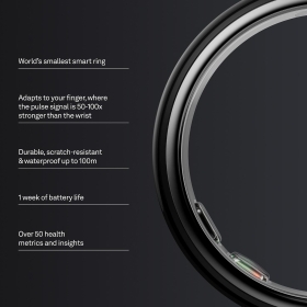 Oura Ring 5 Black Smart Ring, Titan, Bluetooth, Rezistent la Apa