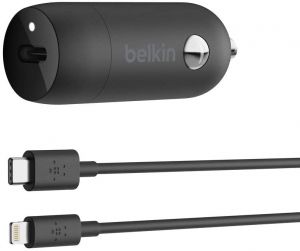 Incarcator auto Belkin, Lightning la USB-C, 18W, negru