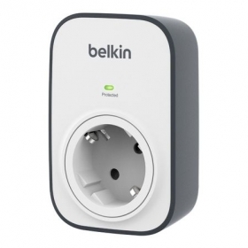 Priza Belkin cu protectie la supratensiune, pana la 306 Joules, indicator LED, capace de siguranta, alb/gri