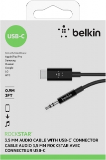 Cablu Belkin USB-C la audio Jack, 80 cm, Negru