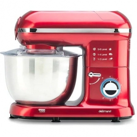 Mixer cu bol DELIMANO 110052365, 4.5l, 1400W, 6 trepte viteza, rosu-argintiu